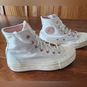 Size 5.5- Converse Chuck Taylor All Star Lift High platform sneakers white  pink